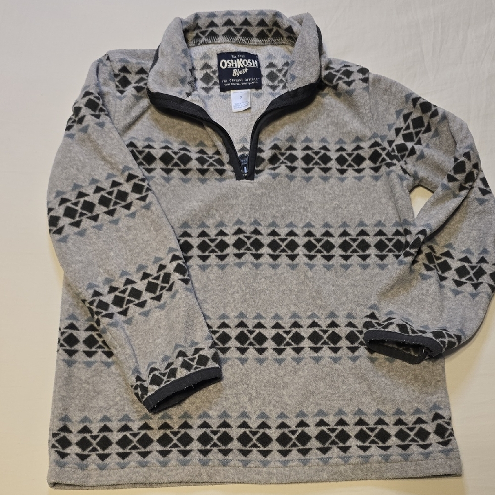 OshKosh Bgosh Kids Grey Geometric Fair Isle Fleece Quarter Zip Pullover Size 7
